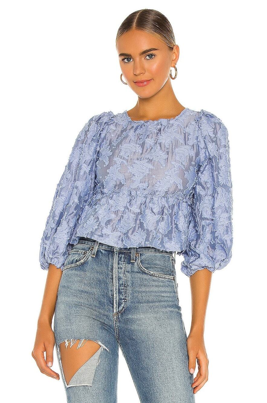 Free People Callie Peplum Top Floral Burnout Boho Cottage Preppy Casual Work XS